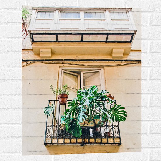 Muursticker - Balkon met Groene Planten - 60x80 cm Foto op Muursticker