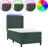 vidaXL - Boxspring - met - matras - en - LED - fluweel - donkergroen - 100x200 - cm