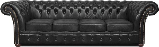 Chesterfield Bank Winfield Basic Leer | 4-zits | Shiny Zwart | 2 tot 4 weken levertijd