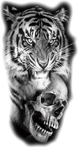 Tijger en Schedel Tattoo Sleeve| Tijdelijke tattoo sleeve volwassenen | Doodskop Neptattoo | Tiger Temporary Tattoo | 21 cm x 11,4 cm