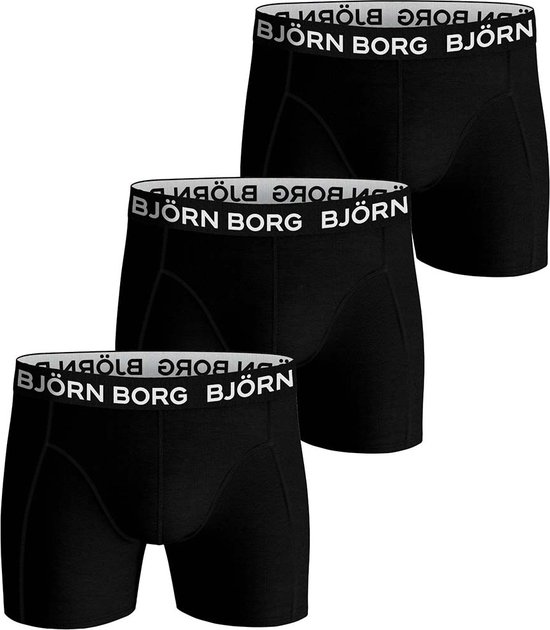 Bjorn Borg - Jongens - 3-Pack Solid Boxershorts - Zwart - 158