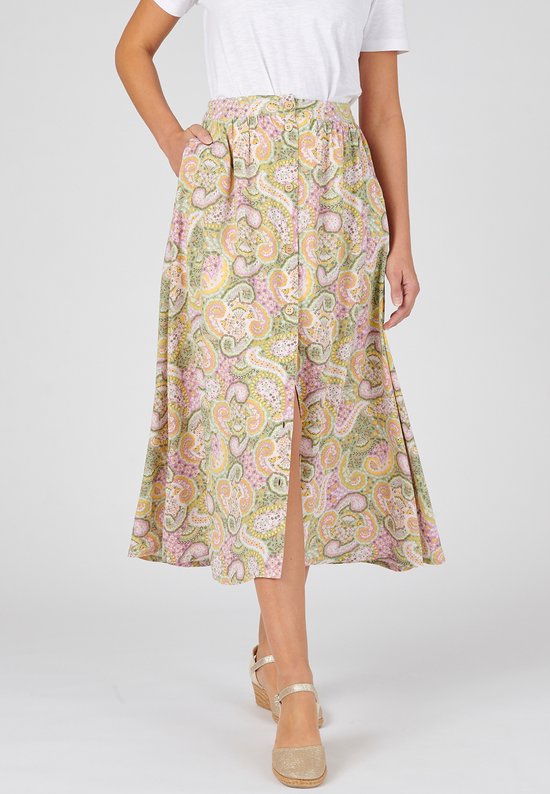 Foto: Damart rok met knoopsluiting en kasjmierprint in zuivere viscose lenzing tm ecovero tm dames groen 42