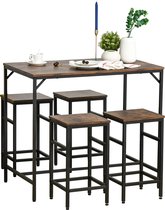 Urban Living Hoge Eettafel met 4 barstoelen/krukken - Bartafel met barkrukken
