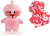 Klikkopers® - Paper Duck Knuffel - Roze Hoodie met Konijntjes - 30 cm - Paper Duck - Lalafanfan - Paperduck - Roze