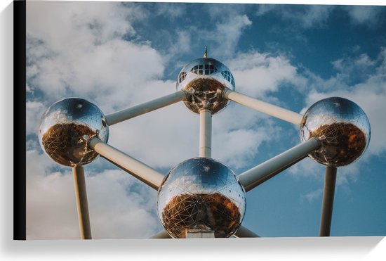 Canvas - Atomium in Brussel, België - 60x40 cm Foto op Canvas Schilderij (Wanddecoratie op Canvas)