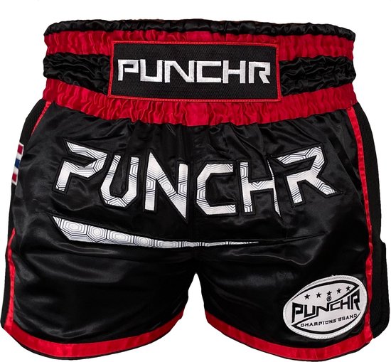 PunchR™ Muay Thai Short Super Mesh Zwart Rood maat XS
