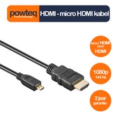 Micro HDMI naar HDMI kabel - 5 meter - HDMI D naar HDMI A - HDMI 1.4 - Gold plated - 4k UHD (40 Hz), 1080p (144 Hz)