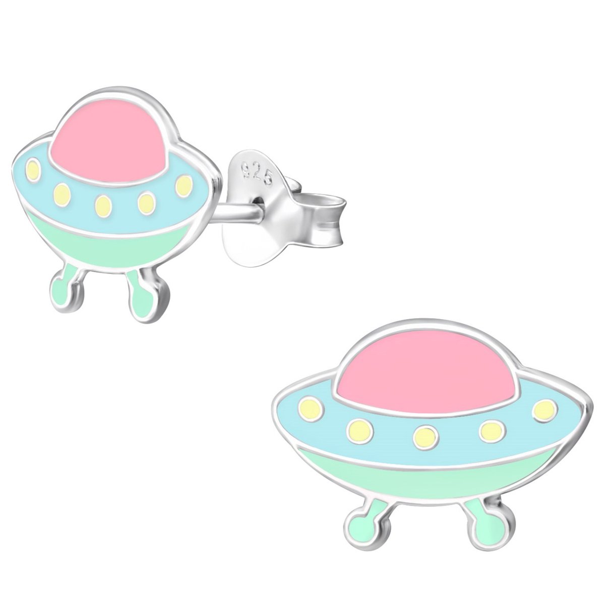 Joy|S - Zilveren ufo oorbellen - pastel kleurtjes - 13 x 8 mm ...