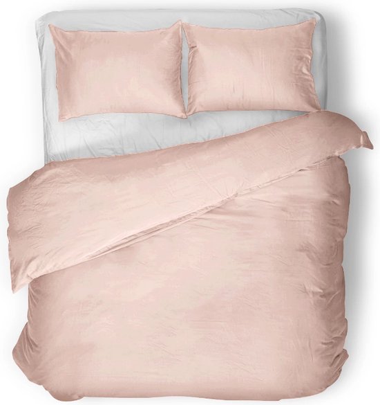 Luxe egyptisch percale katoen uni dekbedovertrek roze - eenpersoons (140x200/220) - premium kwaliteit - prachtige uitstraling