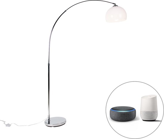 QAZQA arc-basic - Lampe à arc Modern Smart Standing avec WiFi - 1 lumière - H 170 cm - Chrome - Salon
