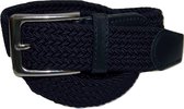 XXL - elastische comfort riem - Donkerblauw - maat 130 cm. - gevlochten - 100% elastisch - nikkelvrije gesp