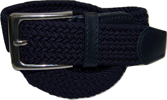 XXL - elastische comfort riem - Donkerblauw - maat 130 cm. - gevlochten - 100% elastisch - nikkelvrije gesp