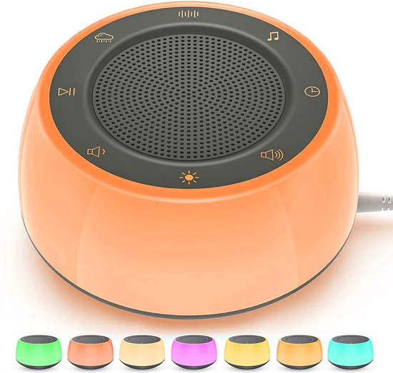 White Noise Machine Slaapwijzer - Beste keuze - Voor baby's, kinderen en volwassenen - Levensechte natuurgeluiden - White, pink en brown noise - 7 kleuren warme verlichting