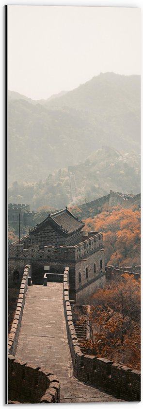 Dibond - Bovenaanzicht van Chinese Muur in Herfst - 20x60 cm Foto op Aluminium (Wanddecoratie van metaal)