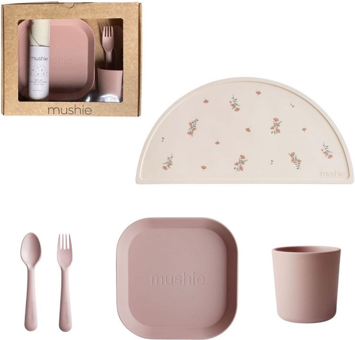 Mushie Giftbox Kinderservies Vierkant - Blush