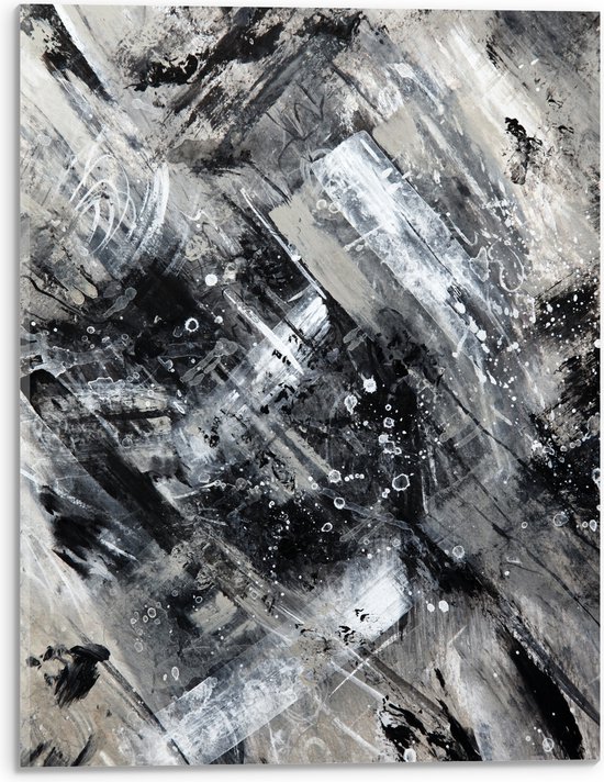 Acrylglas - Abstracte Verfmix van Zwart en Wit Tinten - 30x40 cm Foto op Acrylglas (Wanddecoratie op Acrylaat)