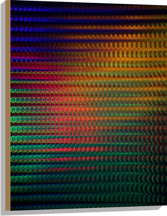 Hout - Bolletjes Patroon van Blauw, Rood, Geel en Groen - 60x80 cm - 9 mm dik - Foto op Hout (Met Ophangsysteem)