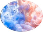 Dibond Ovaal - Blauwe en Oranje Rook tegen Witte Achtergrond - 80x60 cm Foto op Ovaal (Met Ophangsysteem)