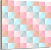 Hout - Blokpatroon van Blauw, Bruin en Roze Vakken - 100x100 cm - 9 mm dik - Foto op Hout (Met Ophangsysteem)