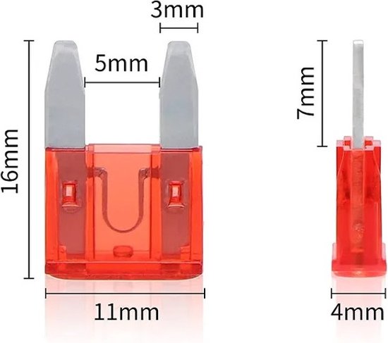 50x Fusible à lame - Mini - Fusible 10A - Rouge - 11x16mm