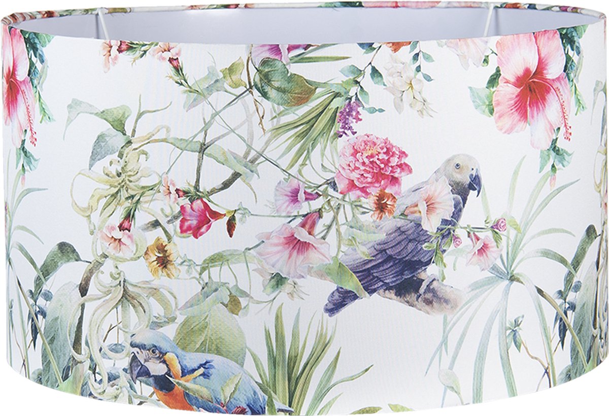 HAES deco Lampenkap City Jungle wit met papagaaien en bloemen bedrukt formaat Ø 53x30 cm voor Fitting E27 Tafellamp Hanglamp