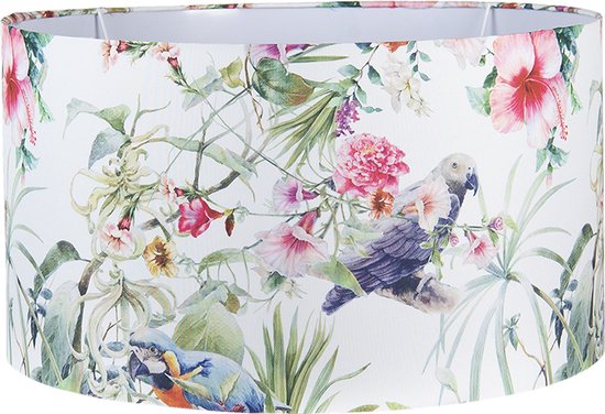 HAES DECO - Abat-jour - City Jungle - blanc imprimé perroquets et fleurs - dim. Ø 53x30 cm, pour culot E27 - Lampe de table, Suspension