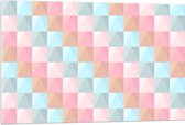 Acrylglas - Blokpatroon van Blauw, Bruin en Roze Vakken - 105x70 cm Foto op Acrylglas (Met Ophangsysteem)