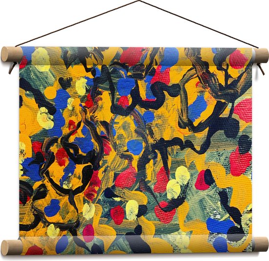 Textielposter - Bevlekt Patroon van Gele, Rode en Blauwe Vlekken - 40x30 cm Foto op Textiel