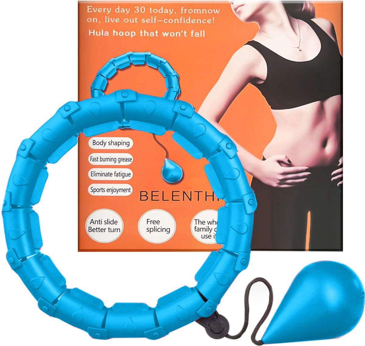 Belenthi Verstelbare Fitness Hoelahoep met Gewicht - voor Volwassenen en Kinderen - Weighted Hula Hoop - Smart Hoepel - Blauw - Belenthi
