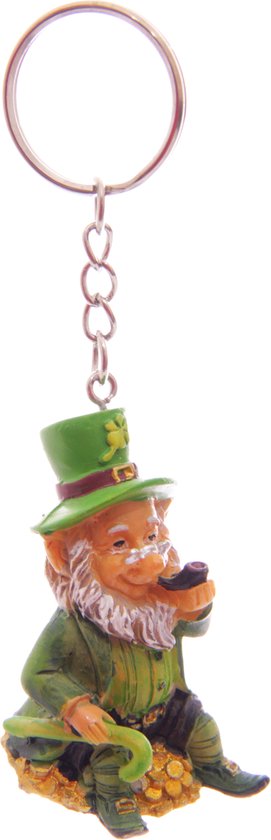 Sleutelhanger Ierse St Patrick’s Day Gelukskabouter Op Goudstukken Leprechaun Geluksbeeldje Ierland