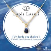 Collier Bixorp Lapis Lazuli Chakra avec Or Plaqué Or 18 carats - Pendentif Pierre Précieuse - Acier Inoxydable - 36cm + 8cm Réglable