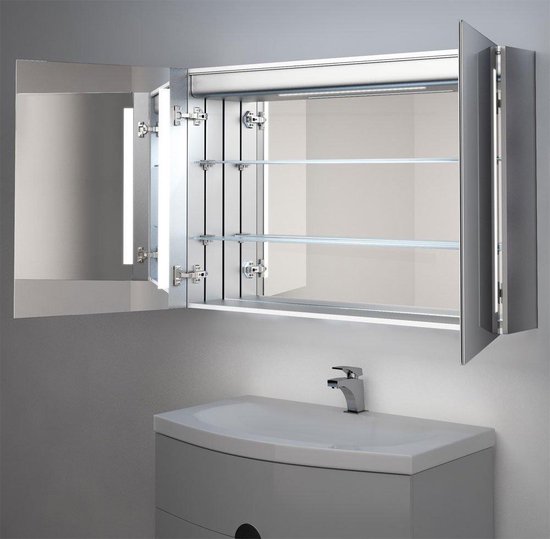 terugbetaling stapel dubbellaag Luxe spiegelkast met verlichting verwarming en scheerstopcontact 90 cm |  bol.com