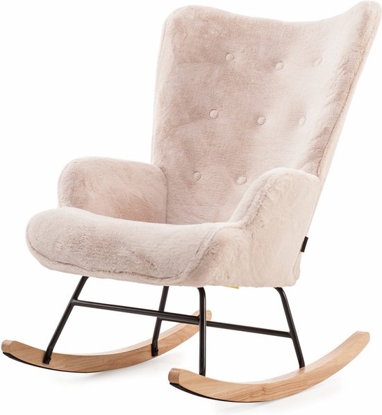 MEBEL6 - Rocking chair Lammy - Fauteuil - Tissu fausse fourrure - Beige  clair - Pieds bois | bol