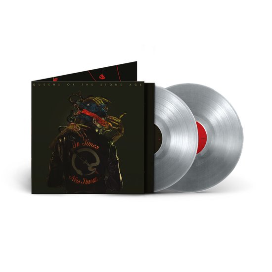 Queens of the Stone Age - In Times New Roman album vinyle double en pressage argenté, avec pochette d'album.