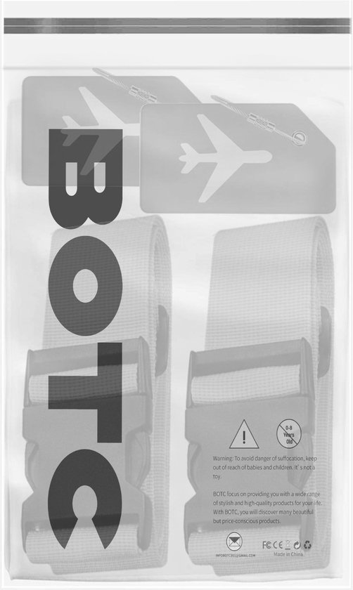 BOTC Kofferriem met Kofferlabel - 4-Delig - 2 Kofferband en 2 Bagagelabel - bagageriemen - Bagageband - Verstelbaar - Zwart