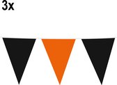 3x Giga Vlaggenlijn Zwart/Oranje 30x45cm 10m - Vlaggen XL Groot thema feest festival