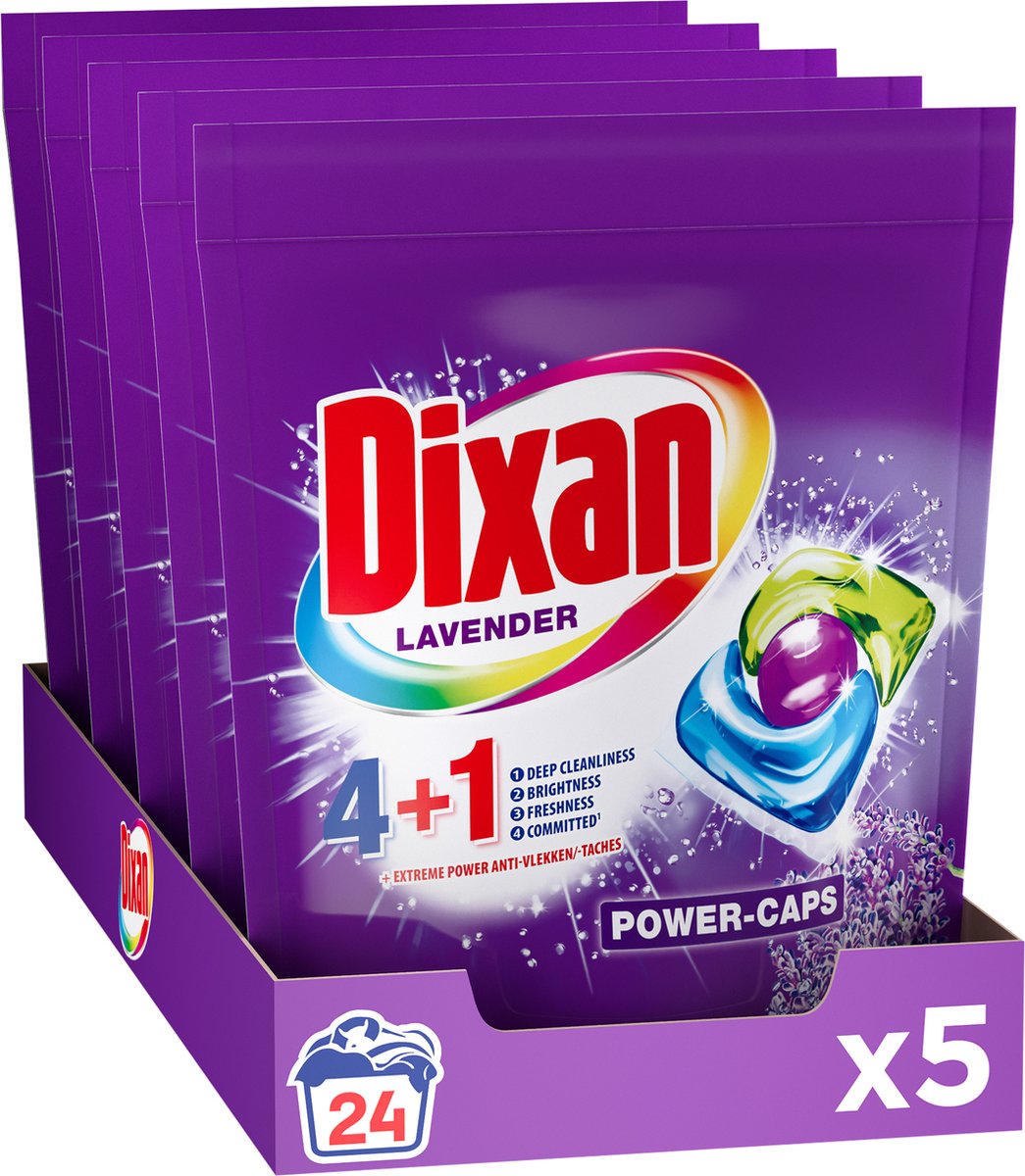 Goedkoopste Dixan - Triplet Lavender Doy - Wascapsules - Gekleurde Was - Voordeelverpakking - 5 x 24 Wasbeurten