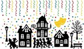 Raamstickerset 156 delig Carnaval silhouet huisjes & confetti herbruikbaar | Rosami