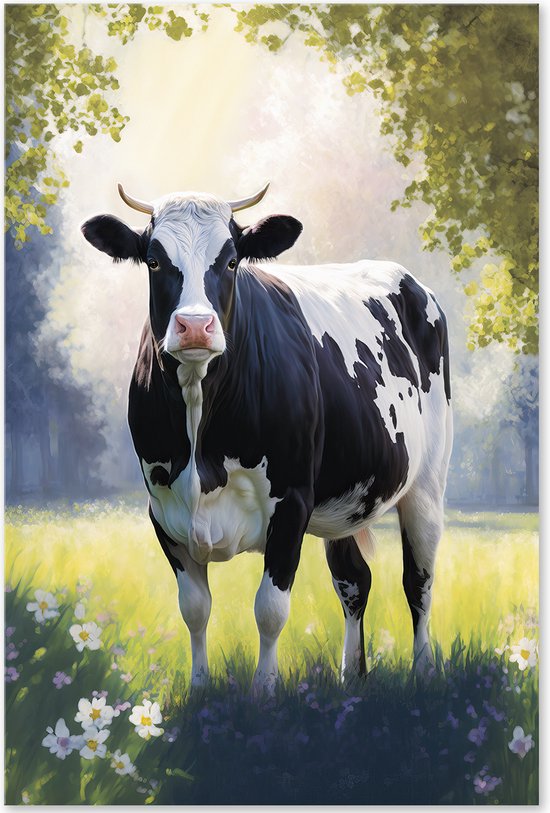 Graphic Message - Peinture sur toile - Vache dans le pré - Ferme