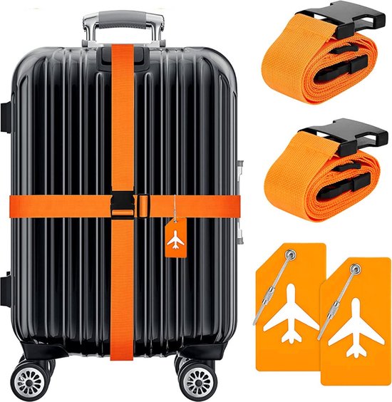 BOTC kofferriem – 4 stuks – oranje – verstelbaar – met labels