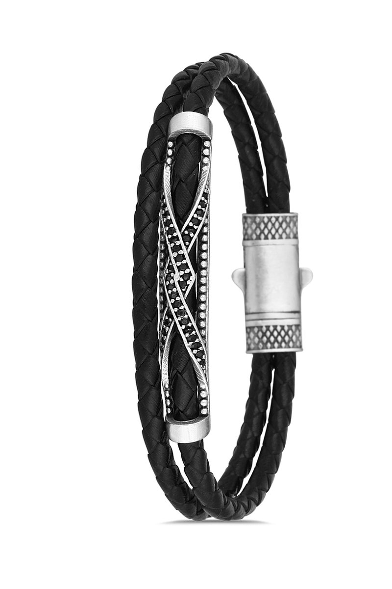 Concept Cheetah - Elegantus - uniek design - exclusieve heren armband - armbandje mannen - leder - leer - metaal - hoogwaardige coating - cadeau tip - 19.5 cm - verstelbaar - vaderdag kado tip