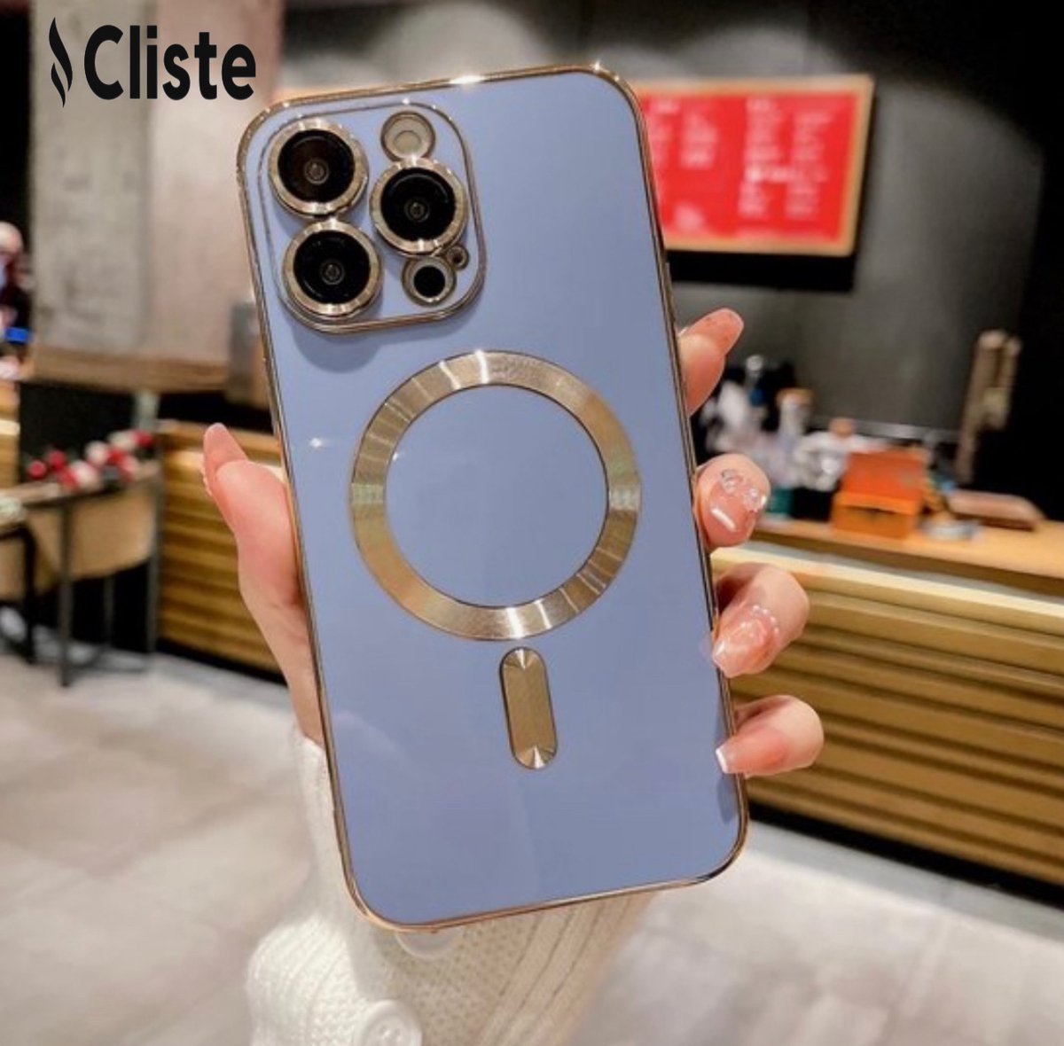 Cliste iPhone 15 Pro Max Magnetisch Hoesje Met Lensbeschermer - MagSafe Compatible -Blauw - Magneet Case Met Ring en camera cover iPhone 15 Pro Max