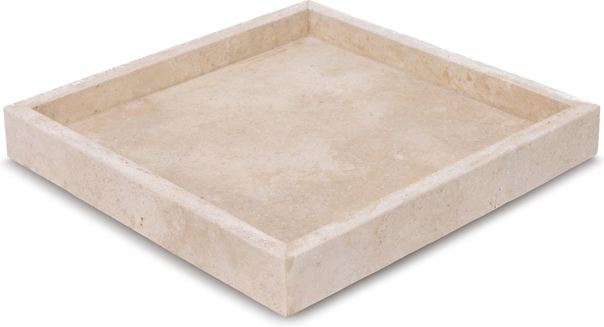 MOOISA - Travertine Dienblad vierkant - Tray 30x30cm - rond marmer dienblad - vierkant marmer dienblad - decoratie schaal - tapasplank - serveerplank