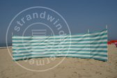 Strand Windscherm Turquoise - Wit - 6 meter Sterk Dralon met 2 Delige Houten Stokken 180 cm - Inclusief houten hamer