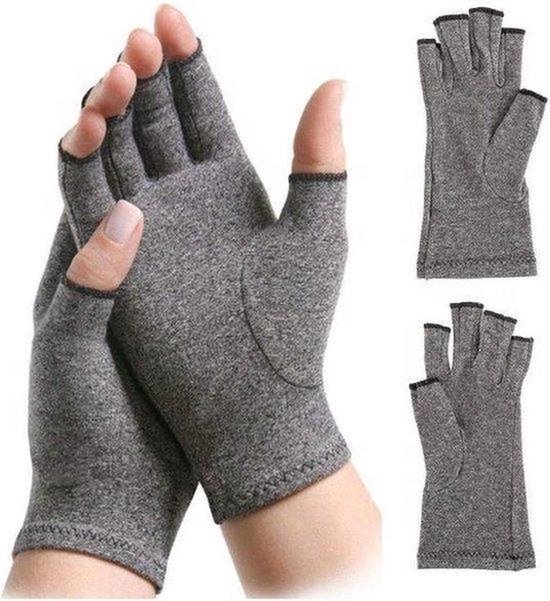 Reuma handschoenen - Artrose handschoenen - Compressie handschoenen - Handschoenen zonder toppen - Reuma - Grijs - L