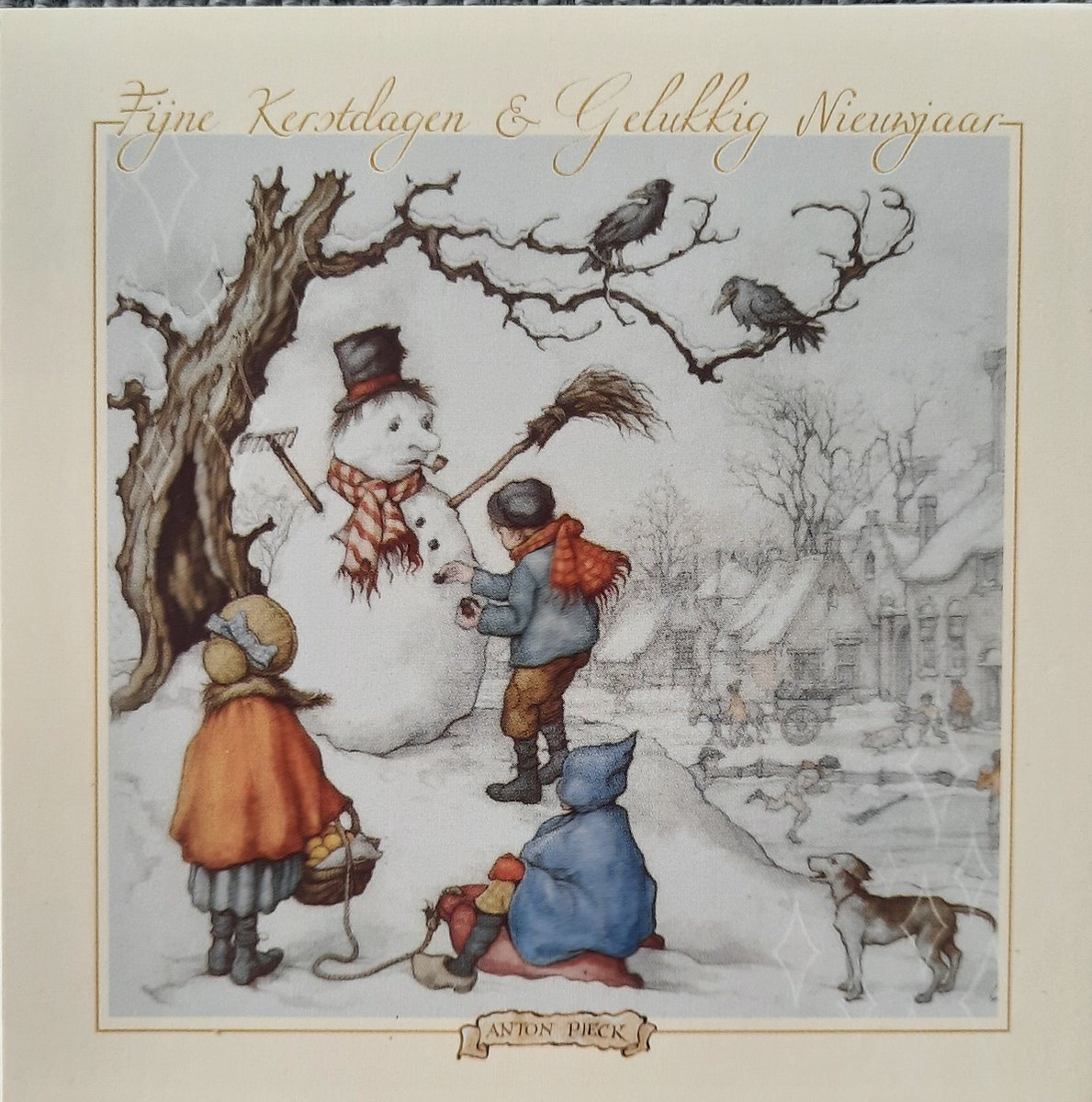 10 Dubbele Kerstkaarten Anton Pieck sneeuwpop Wenskaarten Kerst met