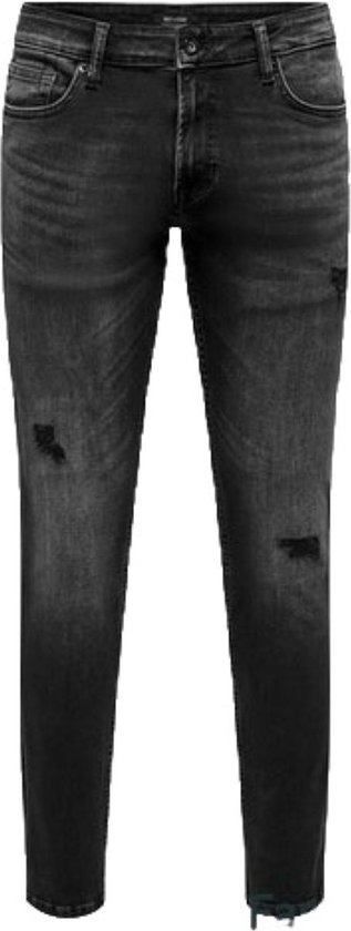 Jeansbroek- jeans heren- Onsloom slim- Black- Only & Sons- Spijkerbroek- Zwart- Scheuren- Destroyed- W28L32