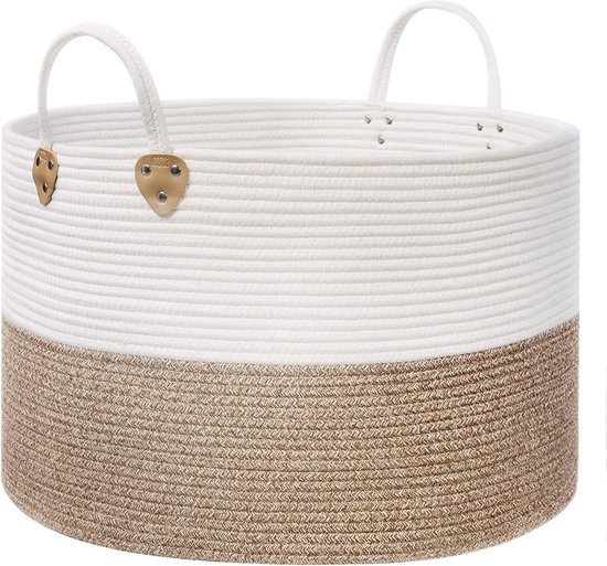 Panier à Linge Bambou Poignées Corde Intérieur Amovible Beige