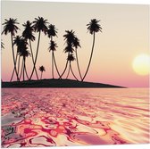 Vlag - Silhouet van Palmbomen op Onbewoond Eiland in de Oceaan bij Zonsondergang - 80x80 cm Foto op Polyester Vlag