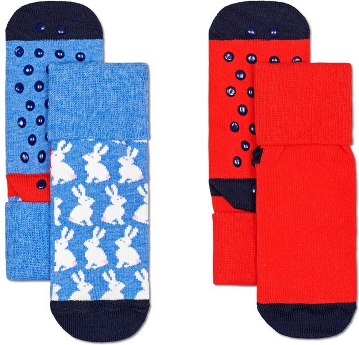Happy Socks KBUN19-6300 2-Pack Kids Bunny Anti Slip - maat 12-24M